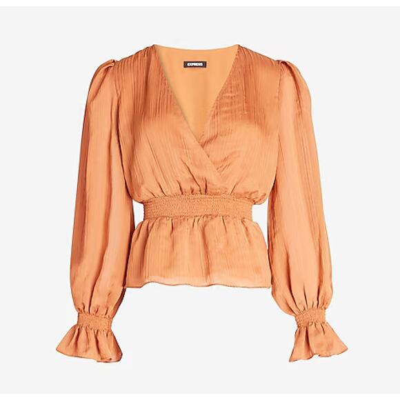 Express Orange Peplum Satin Blouse - Picture 9 of 16